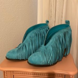 Western Blue fringe booties